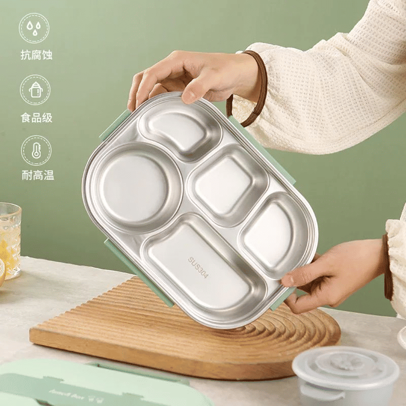 5-in-1 Large Stainless Steel Bento Lunch Box with Soup Bowl