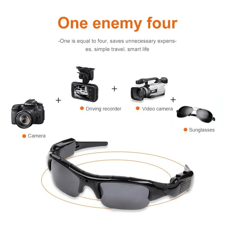 Spy Glasses Hidden Camera Polarized Sunglasses Detective Video Recorder Black