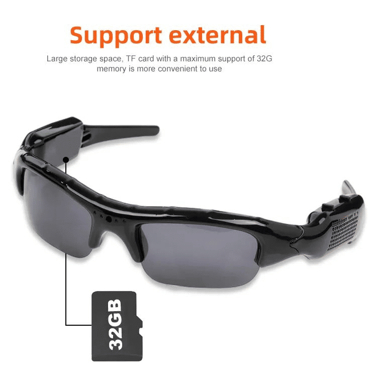 Spy Glasses Hidden Camera Polarized Sunglasses Detective Video Recorder Black