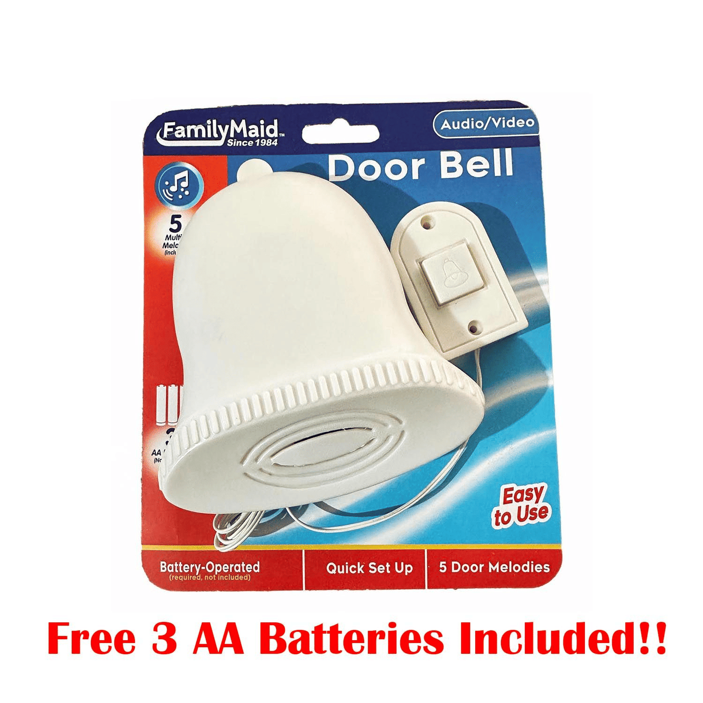 Bell Shaped Battery Wired Doorbell Chime White Plastic