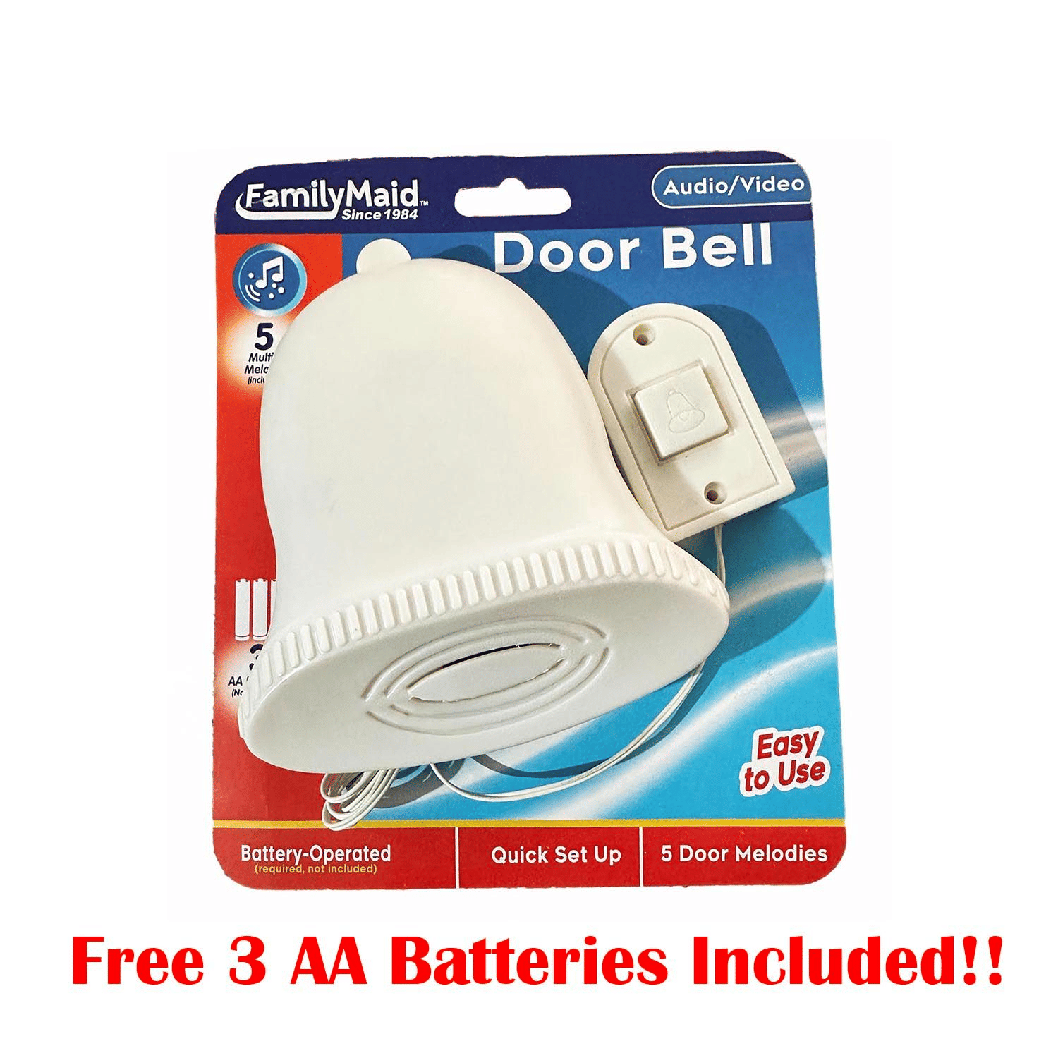 Bell Shaped Battery Wired Doorbell Chime White Plastic