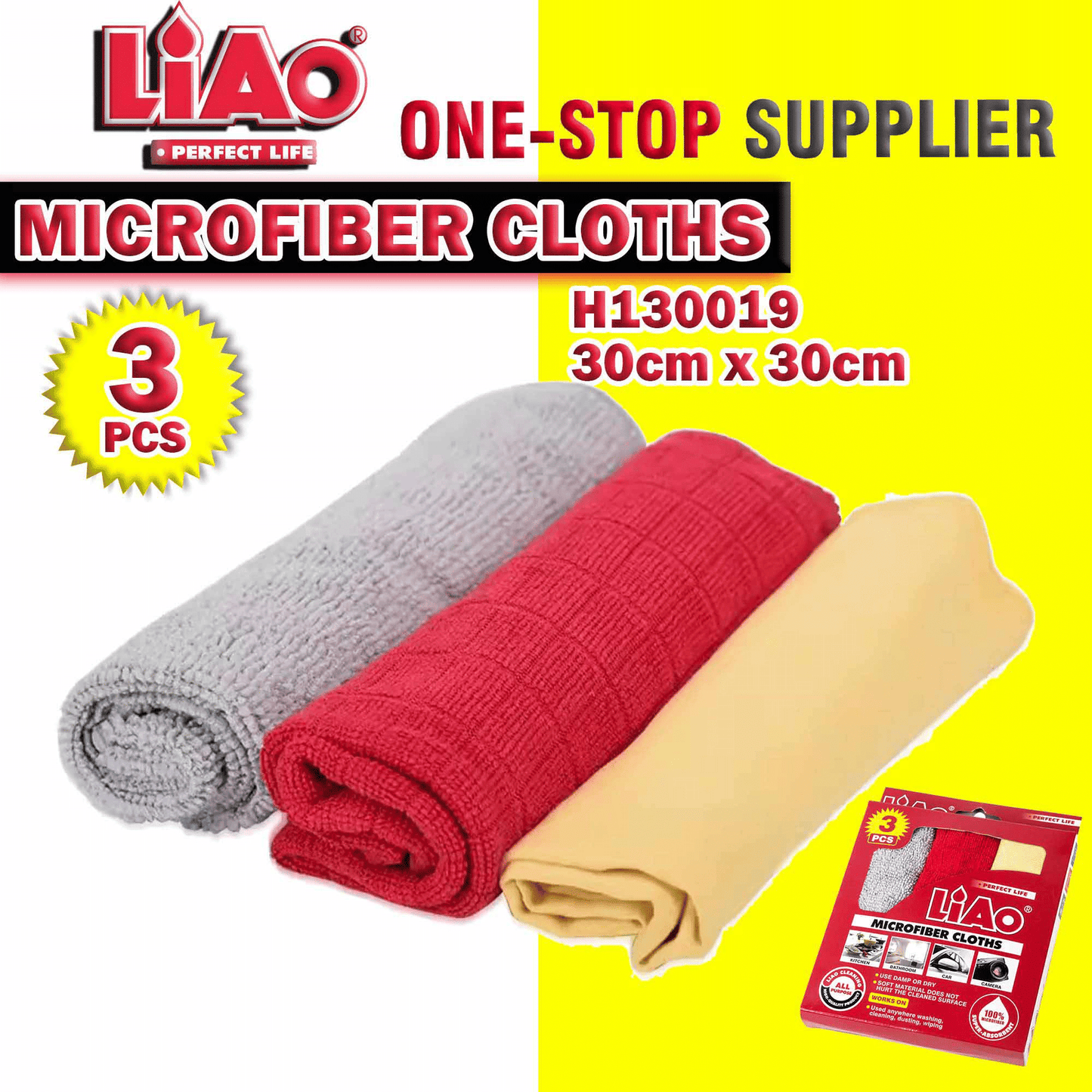 LiAo 3-Piece Microfiber Cleaning Cloth Set 30x30cm Absorbent
