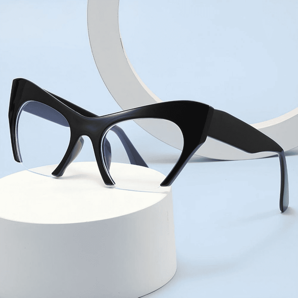 Bottom Cut Trendy Women Cat Eye Oversized Half Frame Glasses