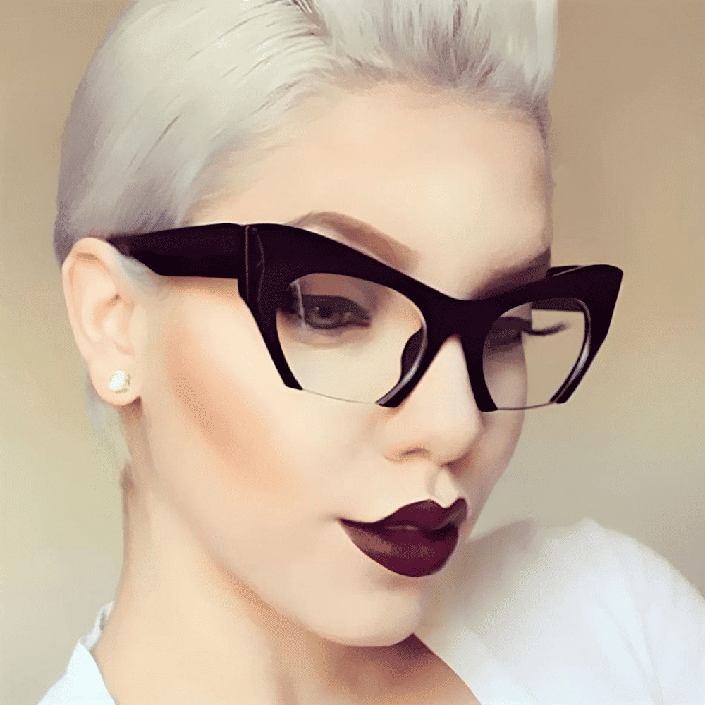 Bottom Cut Trendy Women Cat Eye Oversized Half Frame Glasses