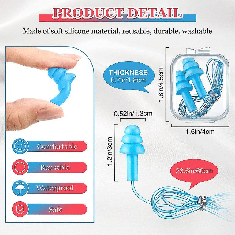 2 Pairs Silicone Ear Plugs with Cords Reusable Noise Canceling
