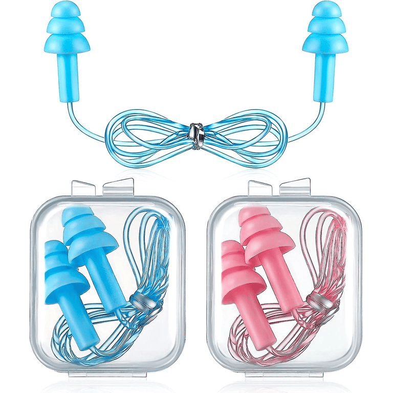 2 Pairs Silicone Ear Plugs with Cords Reusable Noise Canceling