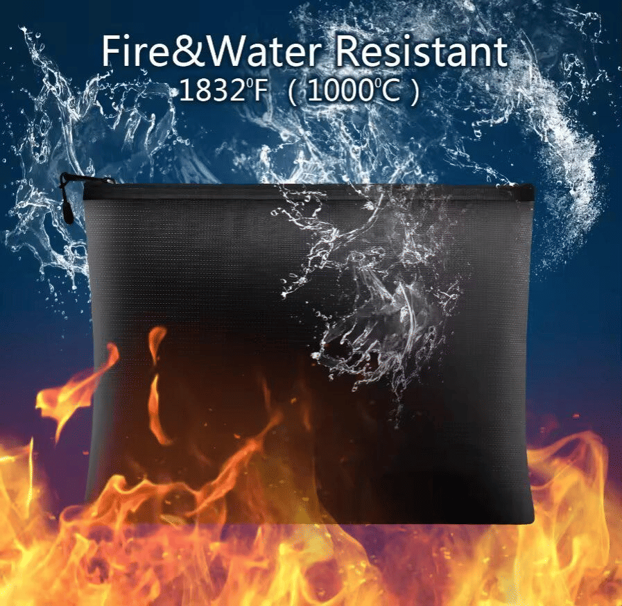 Fireproof & Waterproof A4 Document Storage Bag Fiberglass Pouch Black