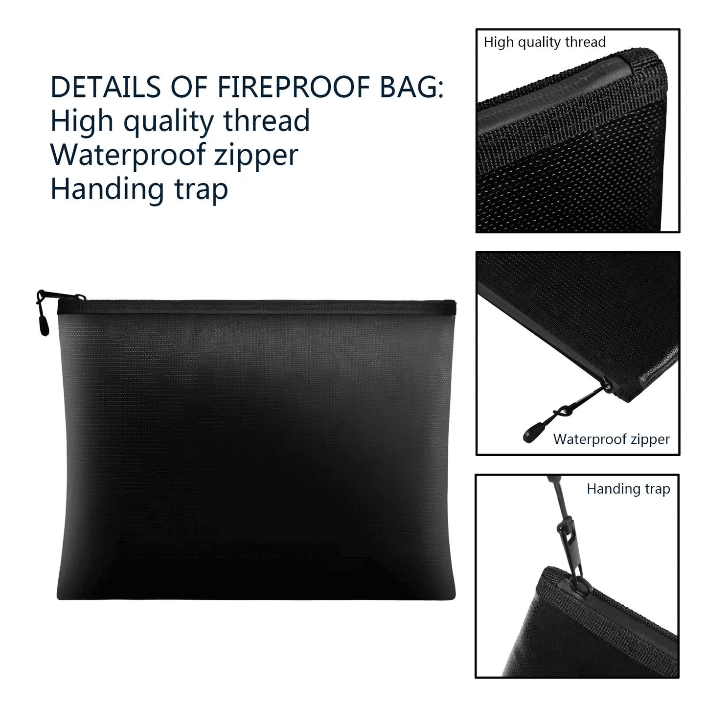 Fireproof & Waterproof A4 Document Storage Bag Fiberglass Pouch Black