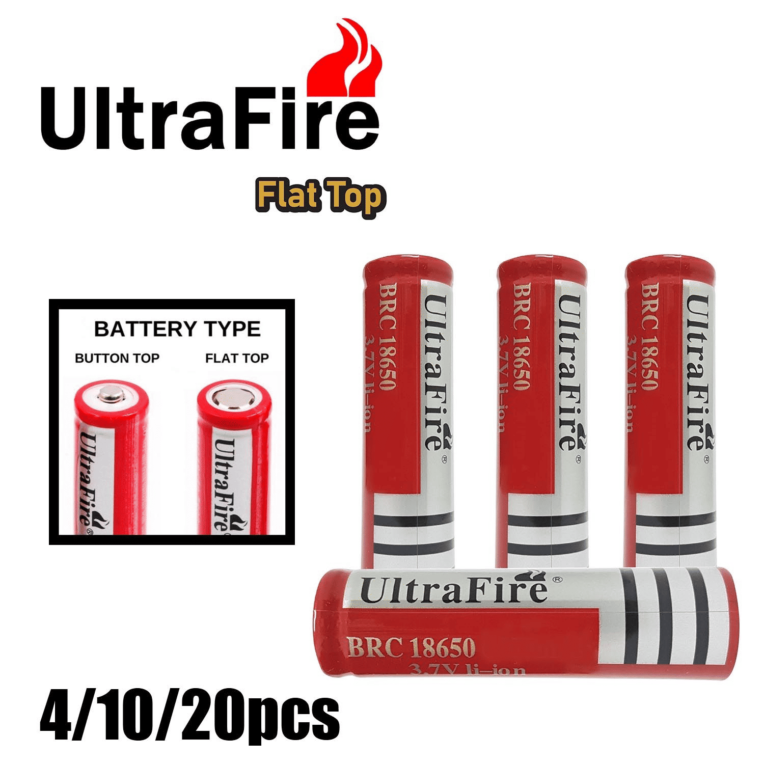 UltraFire 18650 Rechargeable Battery BRC 3.7V Li-ion Flat Top Pack