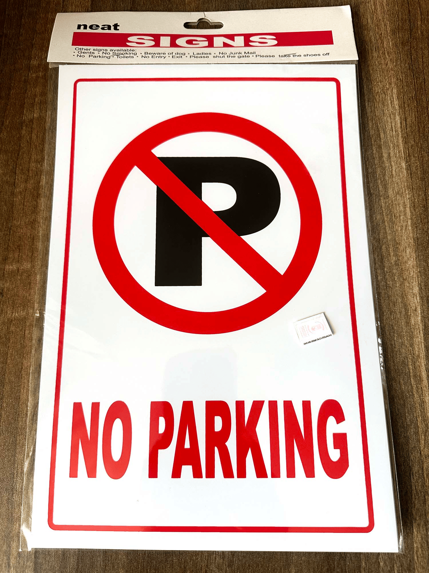 Generic No Parking Sign 12x8 Inch Plastic Self-Adhesive Rust-Resistant