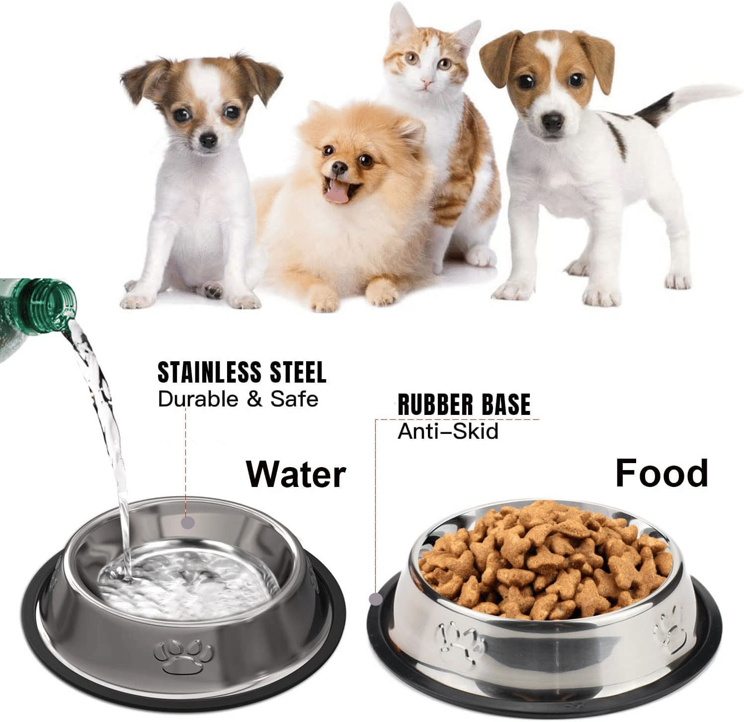 Generic Stainless Steel Non-Slip Pet Feeding Bowl Silver