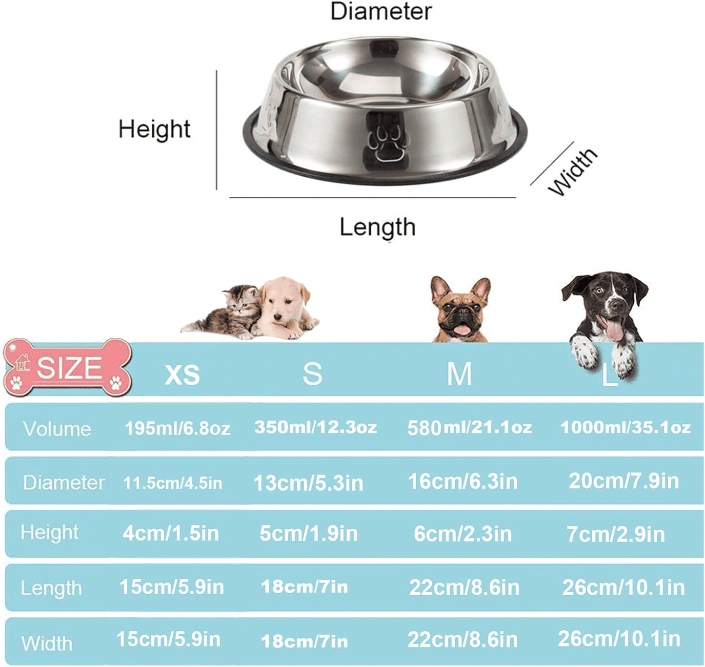 Generic Stainless Steel Non-Slip Pet Feeding Bowl Silver