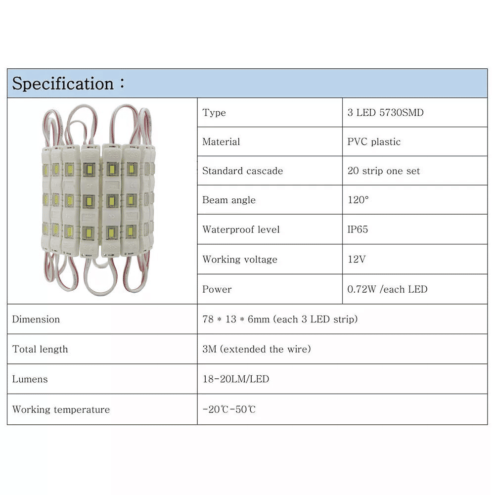 Generic 5730 3LED SMD Waterproof Injection Module Light 20pcs 12V