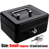Small Metal Cash Box with Security Tray and Key Black