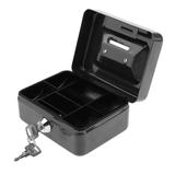 Small Metal Cash Box with Security Tray and Key Black