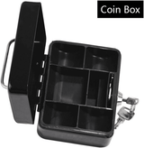 Small Metal Cash Box with Security Tray and Key Black