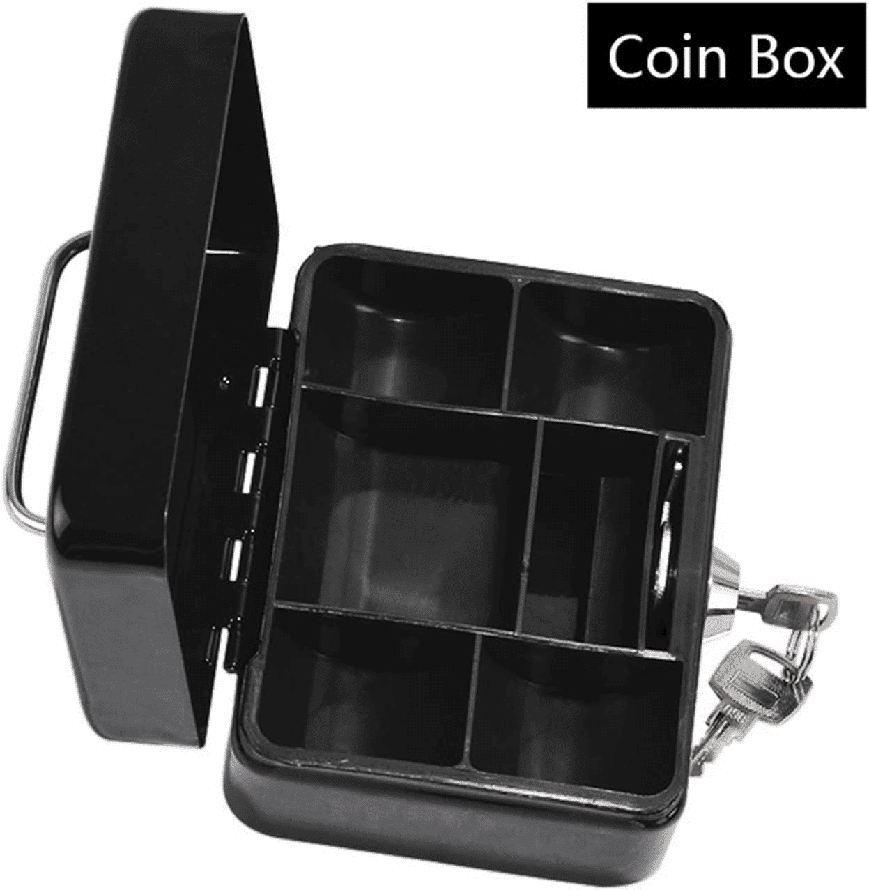 Small Metal Cash Box with Security Tray and Key Black