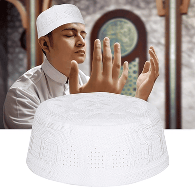 Islamic Muslim Prayer Cap Embroidered Cotton White for Men