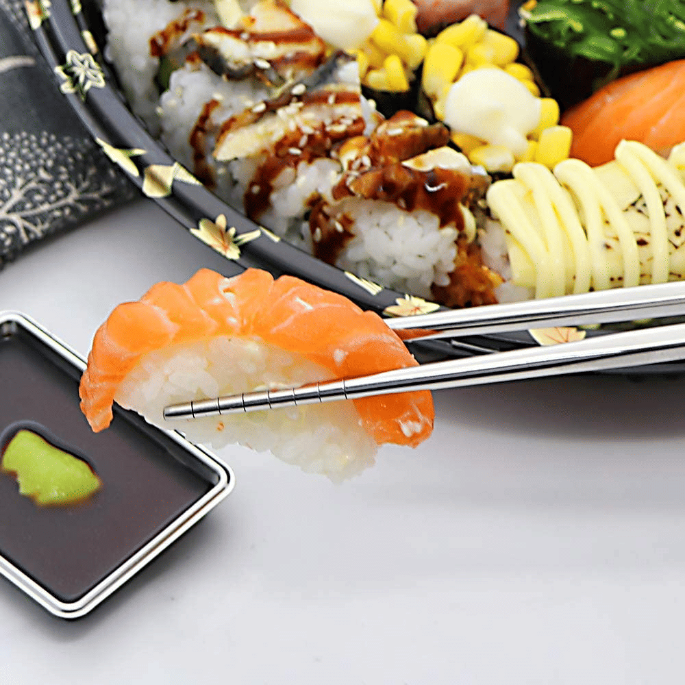 5 Pairs Stainless Steel Reusable Non-Slip Metal Chopsticks Silver