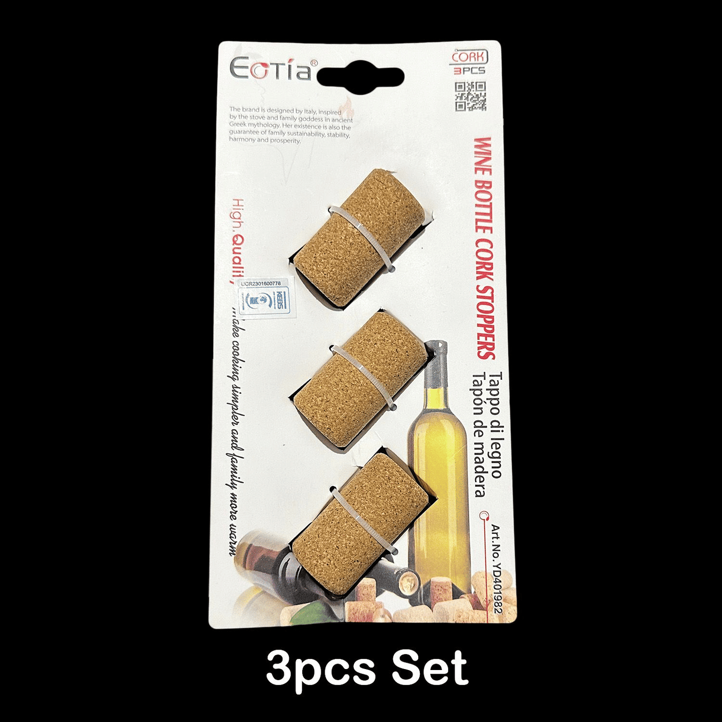 3-Piece Conical Natural Cork Wine Stoppers Reusable Airtight Seal