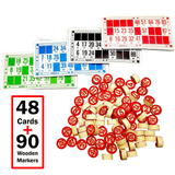 Generic Vintage Bingo Board Game 48 Cards 90 Wooden Markers