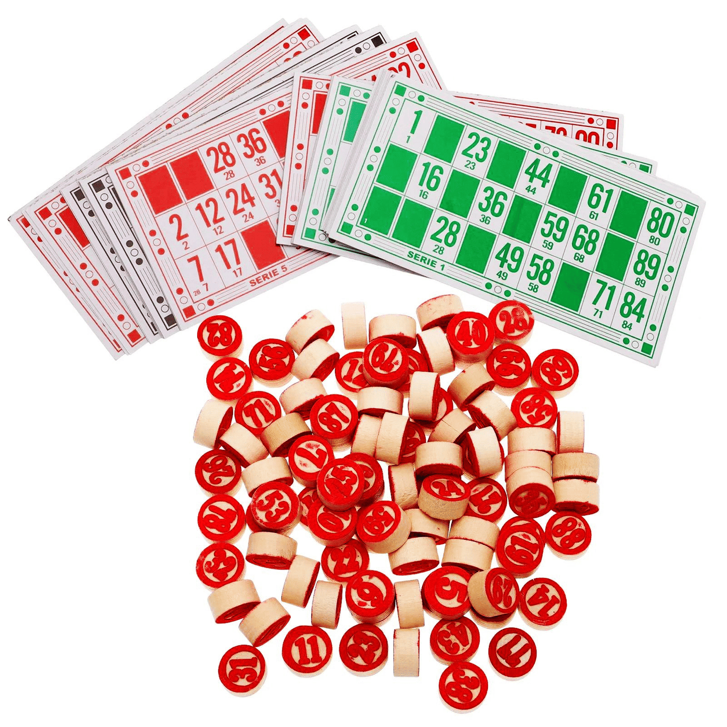 Generic Vintage Bingo Board Game 48 Cards 90 Wooden Markers
