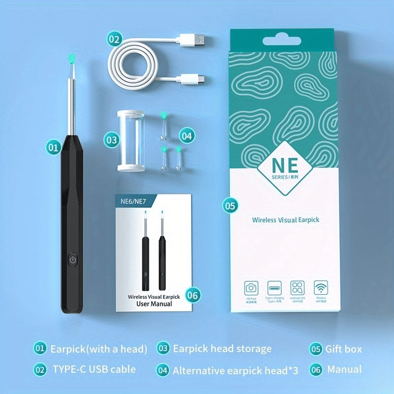 NE6 Wireless Earwax Removal Tool HD Camera Device Black