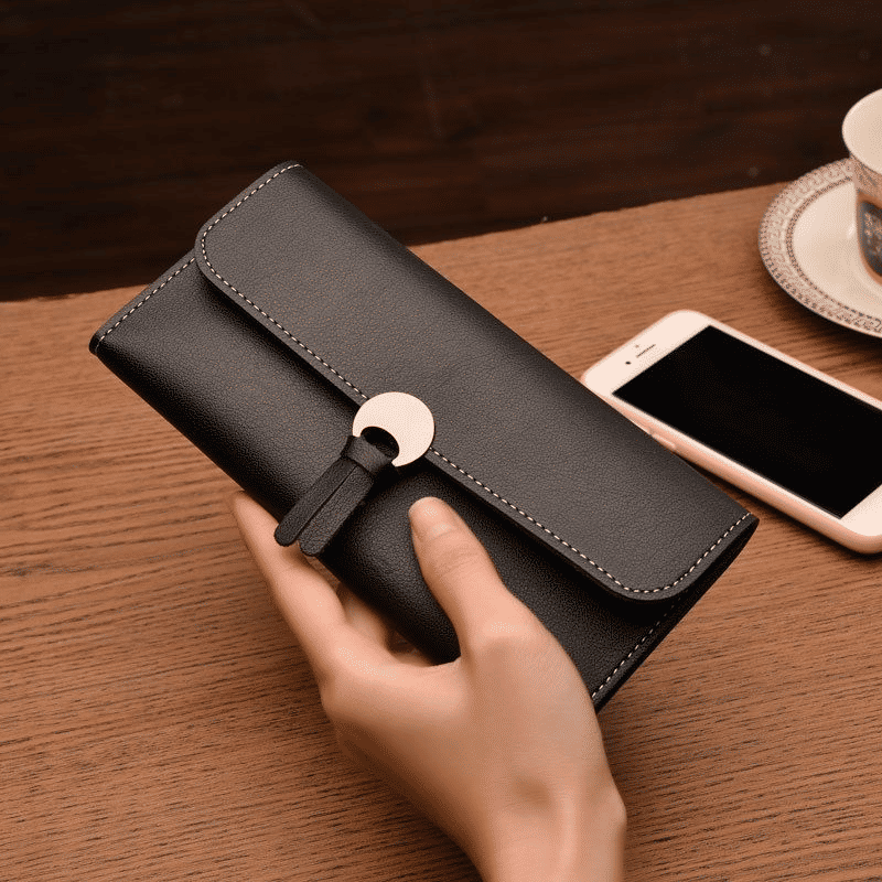 Elegant Women's Long Tri-Fold Wallet: Premium Synthetic Leather Card Holder Purse