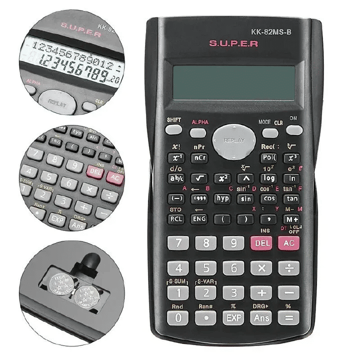Scientific Calculator 240 Functions 2-Line LCD Display Portable Student Math Tool Black