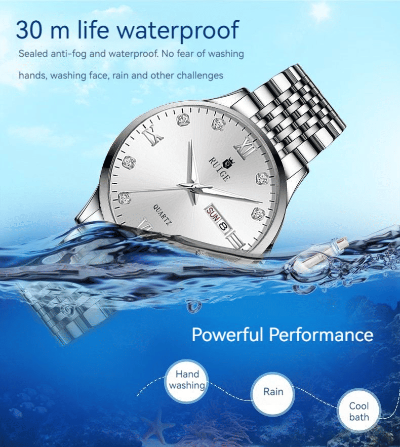 Luxury Men's Stainless Steel Dual Calendar Quartz Business Watch