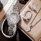 Generic Women's Diamond Fashion Wristwatch 6-Piece Jewelry Set