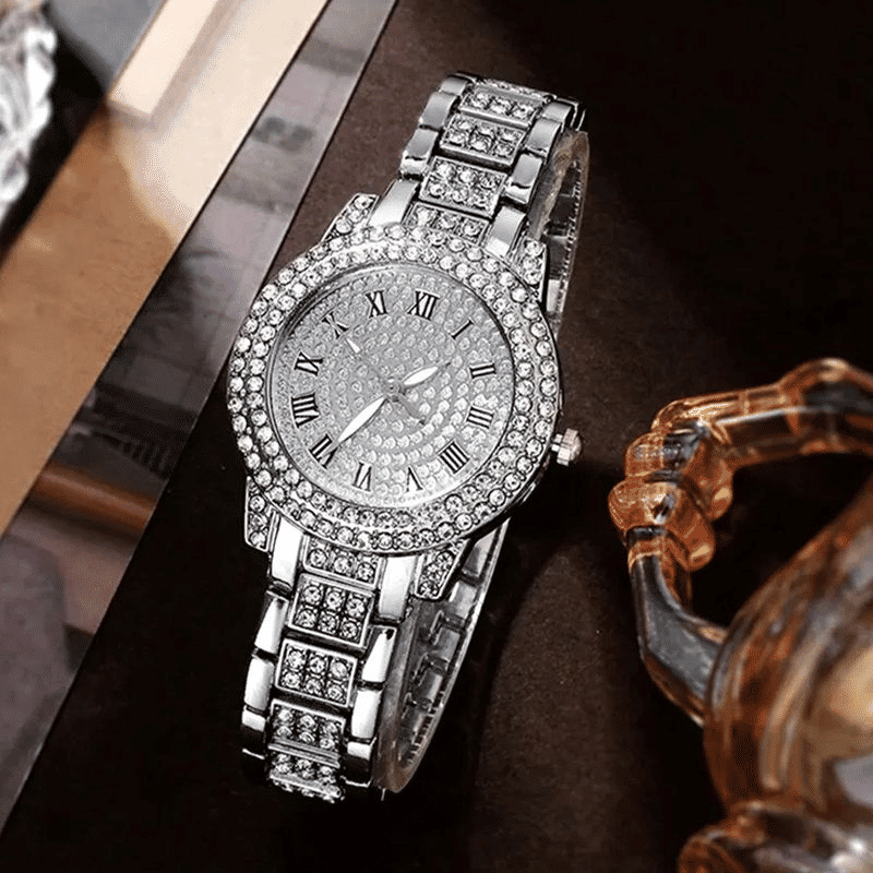 Generic Women's Diamond Fashion Wristwatch 6-Piece Jewelry Set