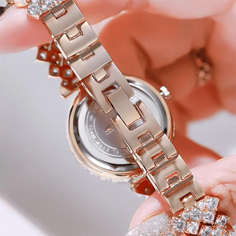 Women's 6-Piece Luxury Rhinestone Watch & Jewelry Set - Rose Gold