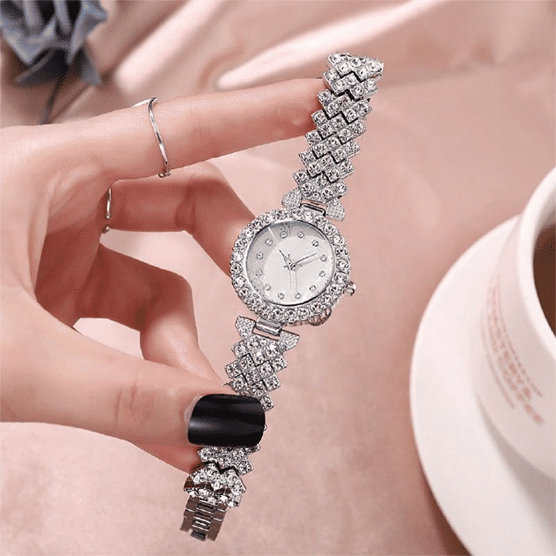 Women's 6-Piece Luxury Rhinestone Watch & Jewelry Set - Rose Gold