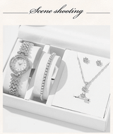 Women's 6-Piece Luxury Rhinestone Watch & Jewelry Set - Rose Gold