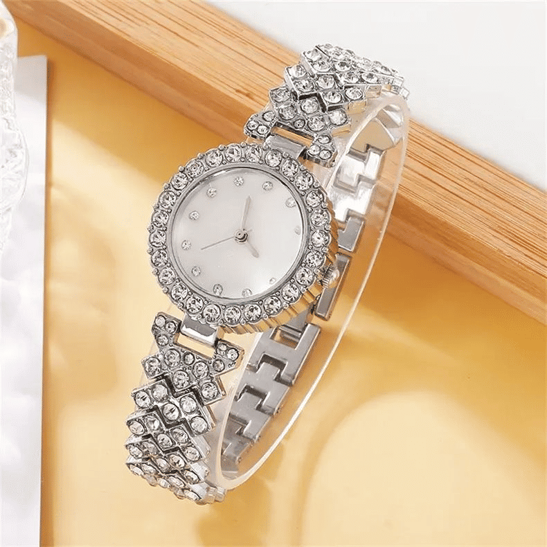Women's 6-Piece Luxury Rhinestone Watch & Jewelry Set - Rose Gold
