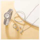 Women's 6-Piece Luxury Rhinestone Watch & Jewelry Set - Rose Gold