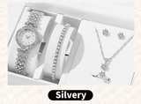 Women's 6-Piece Luxury Rhinestone Watch & Jewelry Set - Rose Gold