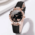 6 In 1 Women's Watch Bracelet Set Heart Dial Leather Band Quartz Leaf Bracelets
