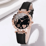 6 In 1 Women's Watch Bracelet Set Heart Dial Leather Band Quartz Leaf Bracelets