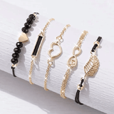 6 In 1 Women's Watch Bracelet Set Heart Dial Leather Band Quartz Leaf Bracelets