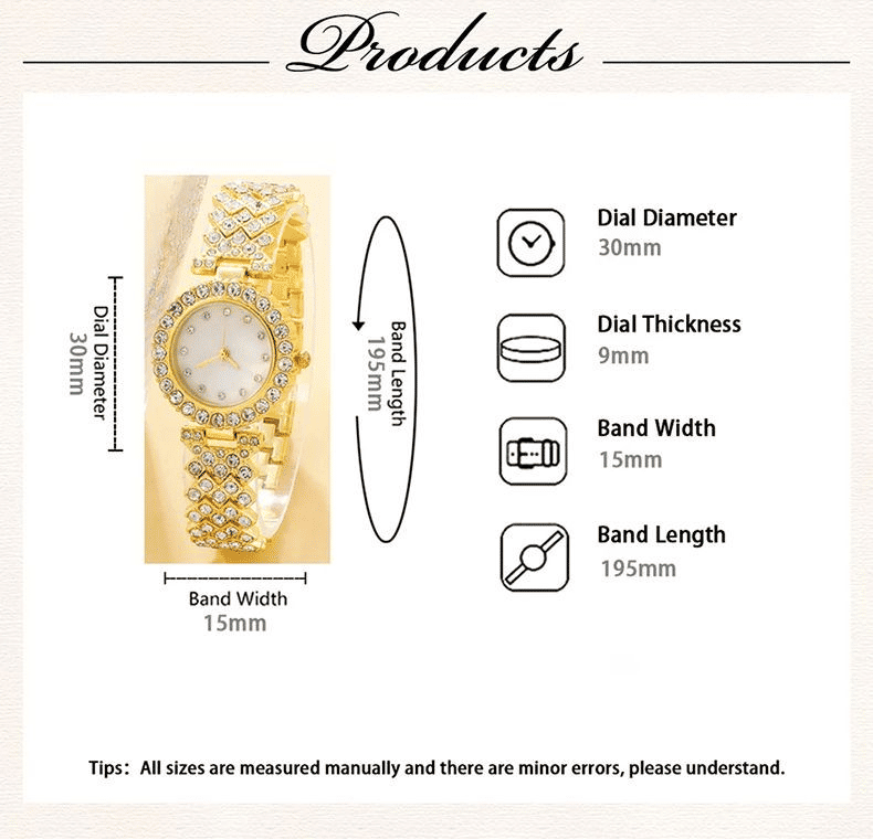 Women's 6-Piece Luxury Rhinestone Watch & Jewelry Set - Rose Gold