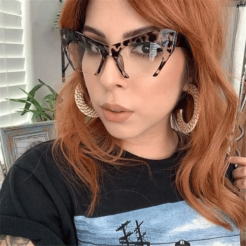 Women's Retro Cat Eye Rimless Anti Blue Light Glasses Razor Cut Off Optical Frame