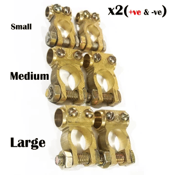 2-Piece Brass Bolt Type Car Battery Terminals Universal Clamps Positive Negative