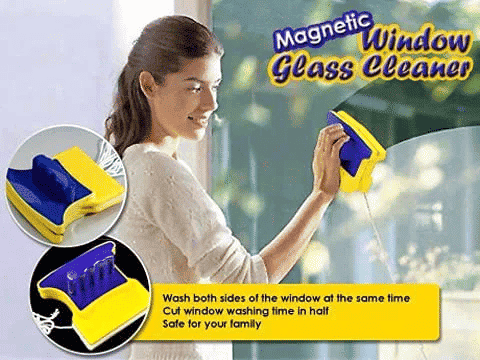 Double-Side Magnetic Glazed Two Sided Glass Cleaner Wiper with 2 Extra Cleaning Cotton Squeegee