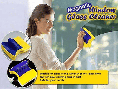 Double-Side Magnetic Glazed Two Sided Glass Cleaner Wiper with 2 Extra Cleaning Cotton Squeegee