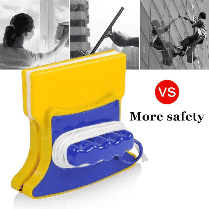 Double-Side Magnetic Glazed Two Sided Glass Cleaner Wiper with 2 Extra Cleaning Cotton Squeegee