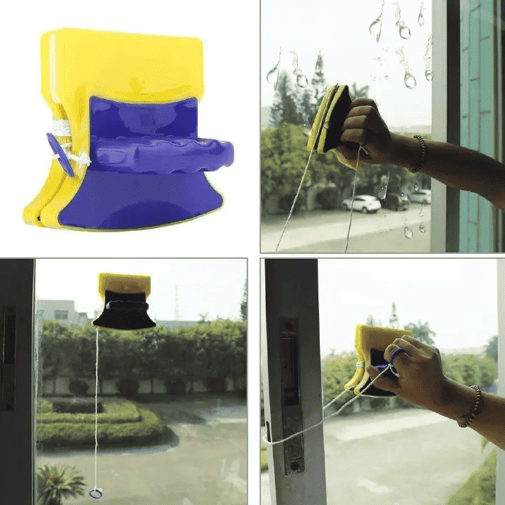 Double-Side Magnetic Glazed Two Sided Glass Cleaner Wiper with 2 Extra Cleaning Cotton Squeegee