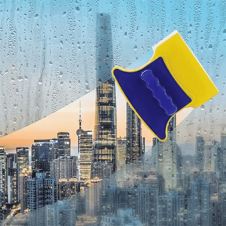 Double-Side Magnetic Glazed Two Sided Glass Cleaner Wiper with 2 Extra Cleaning Cotton Squeegee