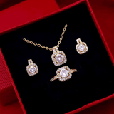 Elegant Gold Zircon 3-Piece Jewelry Set: Earrings, Ring, Necklace, Women's Pendant